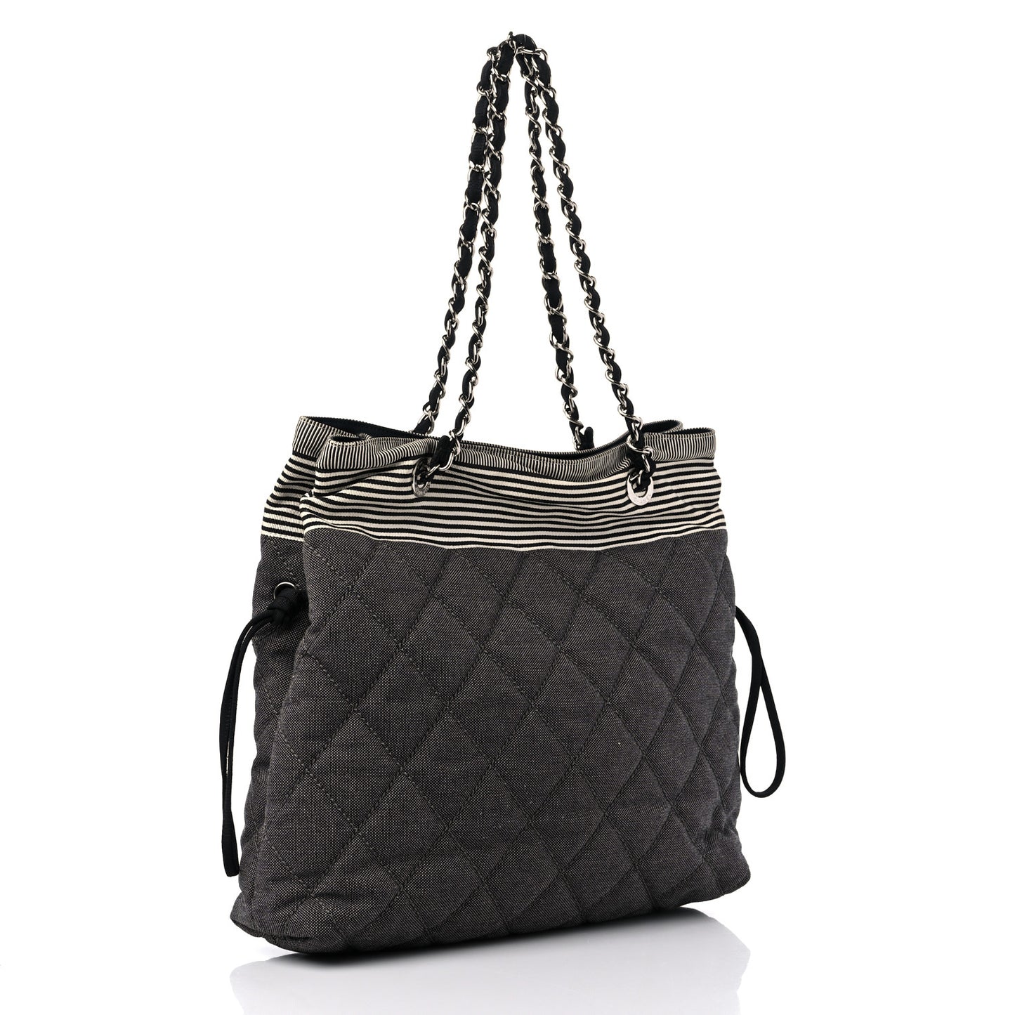 Grosgrain Denim Quilted Drawstring Tote Blue