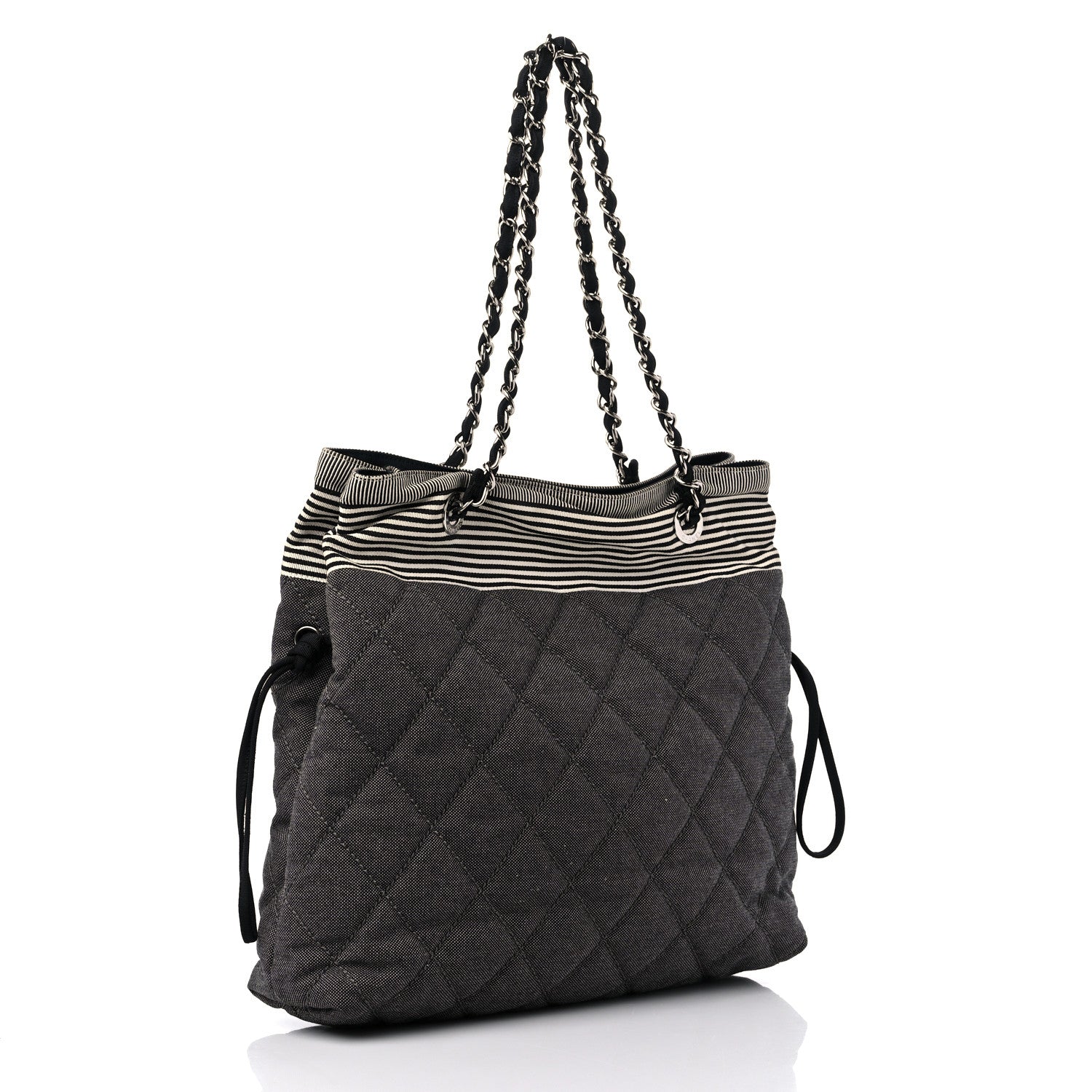 Chanel Grosgrain Denim Quilted Drawstring Tote Blue 3 of 9