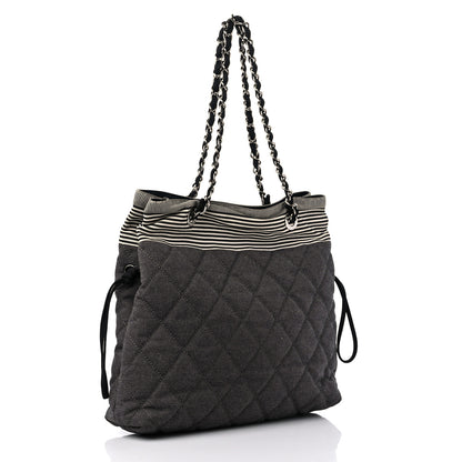 Chanel Grosgrain Denim Quilted Drawstring Tote Blue 3 of 9