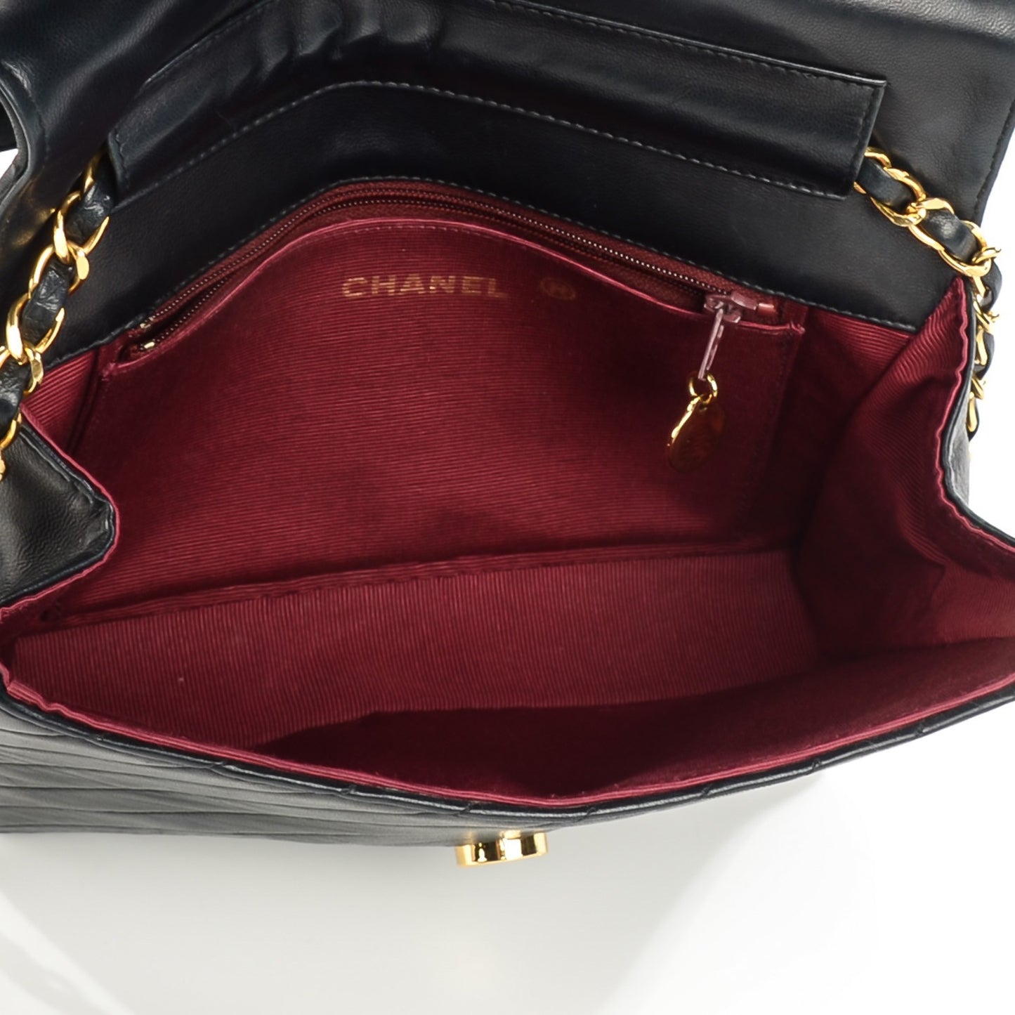 Lambskin Stitched Small Single Flap Black