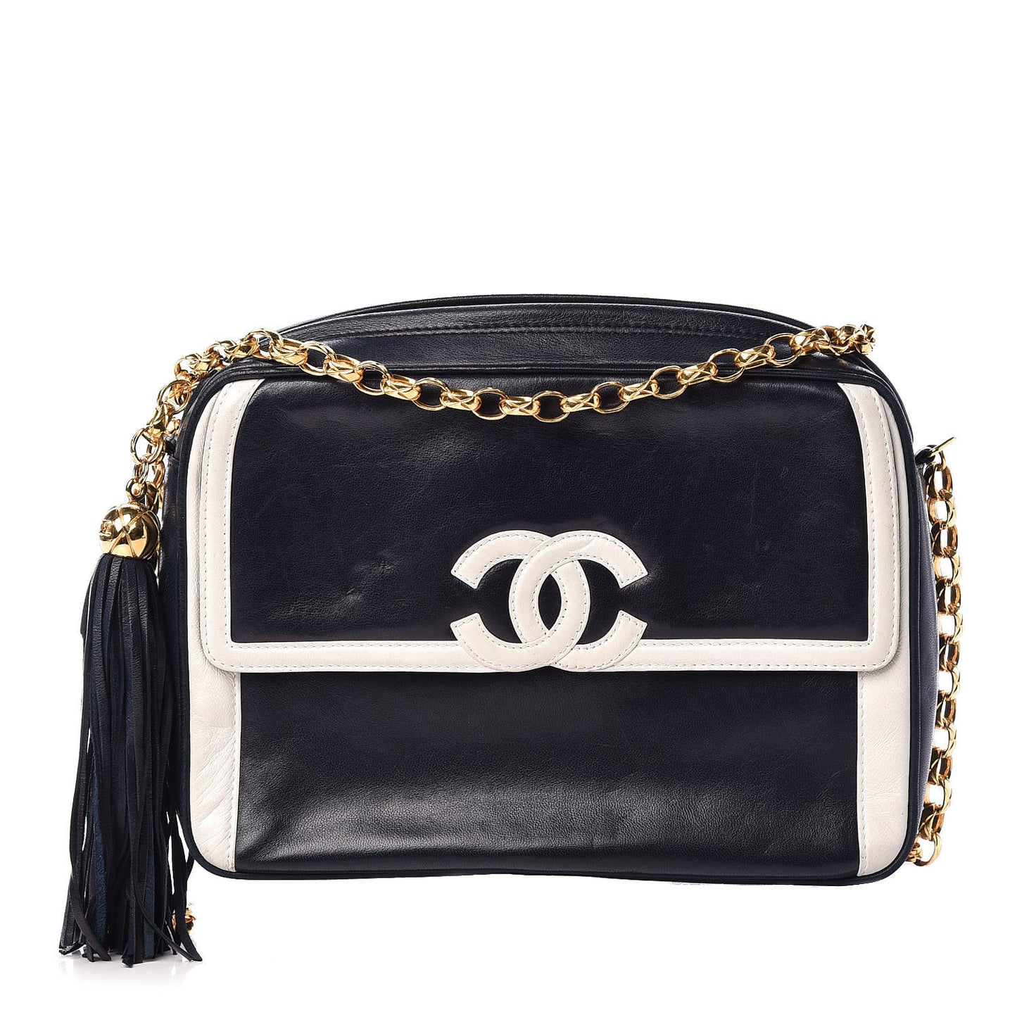 Lambskin Tassel Camera Case Navy White