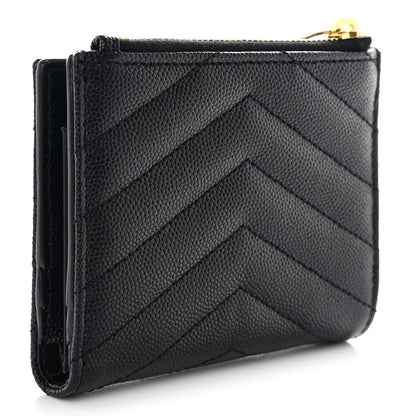 Saint Laurent Grain De Poudre Matelasse Chevron Monogram Zipped Card Case Black 3 of 11