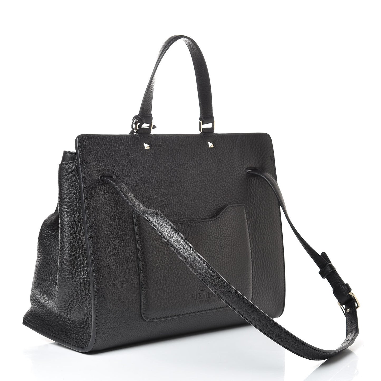 Pebbled Calfskin Large JoyLock Satchel Black