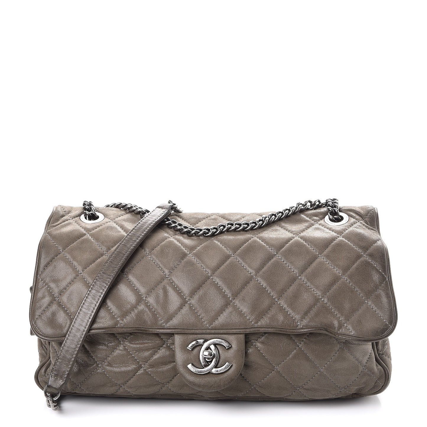 Iridescent Calfskin Quilted Large Shiva Flap Grey
