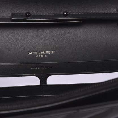 Saint Laurent Patent Matelasse Chevron Monogram Chain Wallet Black 7 of 9