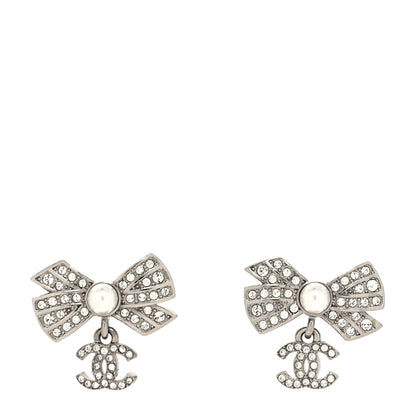 Chanel Crystal CC Bow Drop Earrings Silver 1 of 4