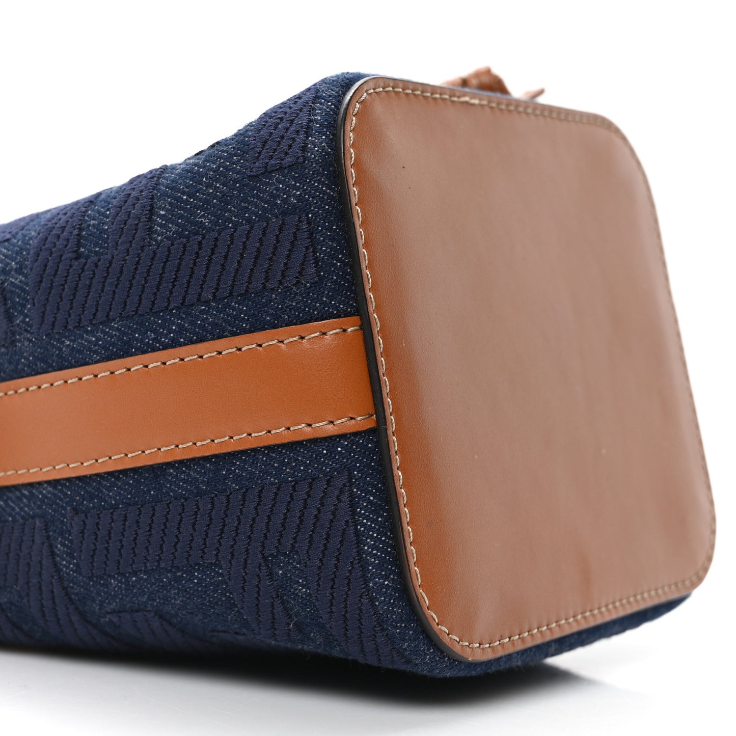 Denim Vitello King F is Fendi FF Embroidered Mini Mon Tresor Bucket Bag Blue Cuoio