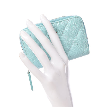Chanel Caviar Quilted Zip Coin Purse Light Blue 2 of 8