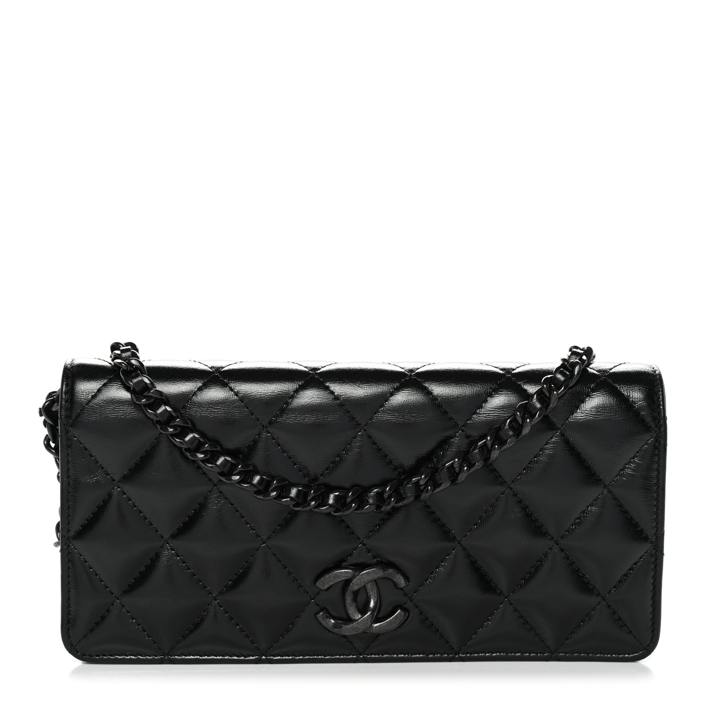 Shiny Lambskin Flap Clutch With Chain So Black