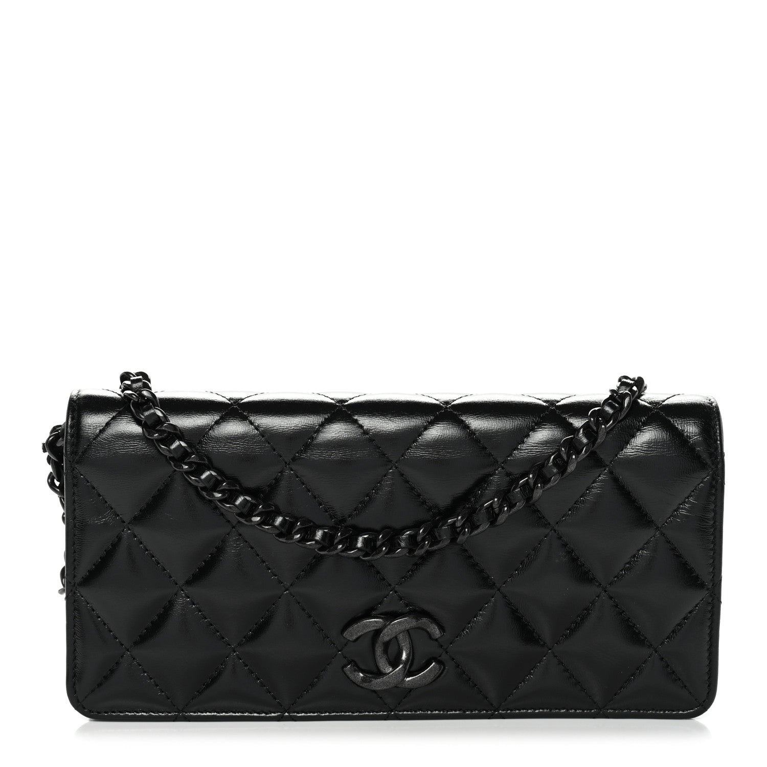 Chanel Shiny Lambskin Flap Clutch With Chain So Black 1 of 11