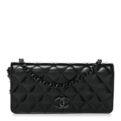 Chanel Shiny Lambskin Flap Clutch With Chain So Black 1 of 11
