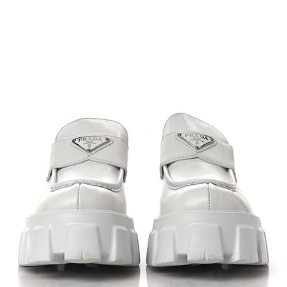Prada Spazzolato Rois Metal Triangle Logo Monolith 55mm Loafers 38.5 White 2 of 11