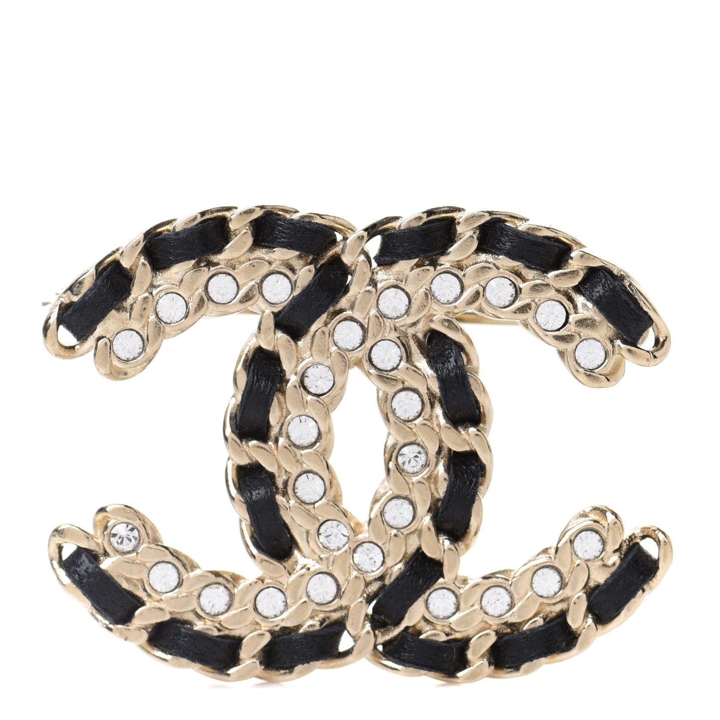 Lambskin Crystal Vintage Allure CC Chain Brooch Black Gold