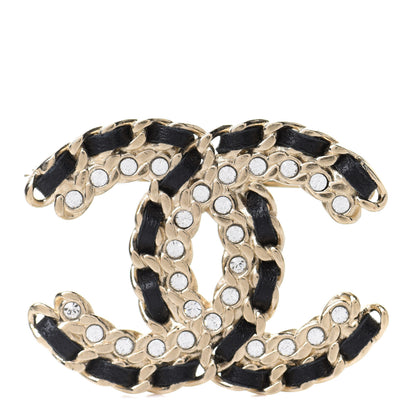 Chanel Lambskin Crystal Vintage Allure CC Chain Brooch Black Gold 1 of 5