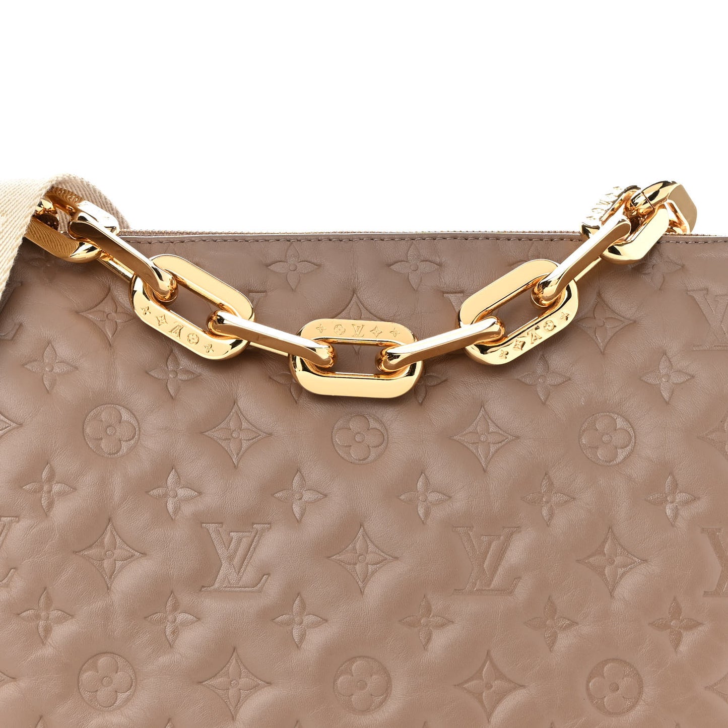 Lambskin Embossed Monogram Coussin MM Taupe