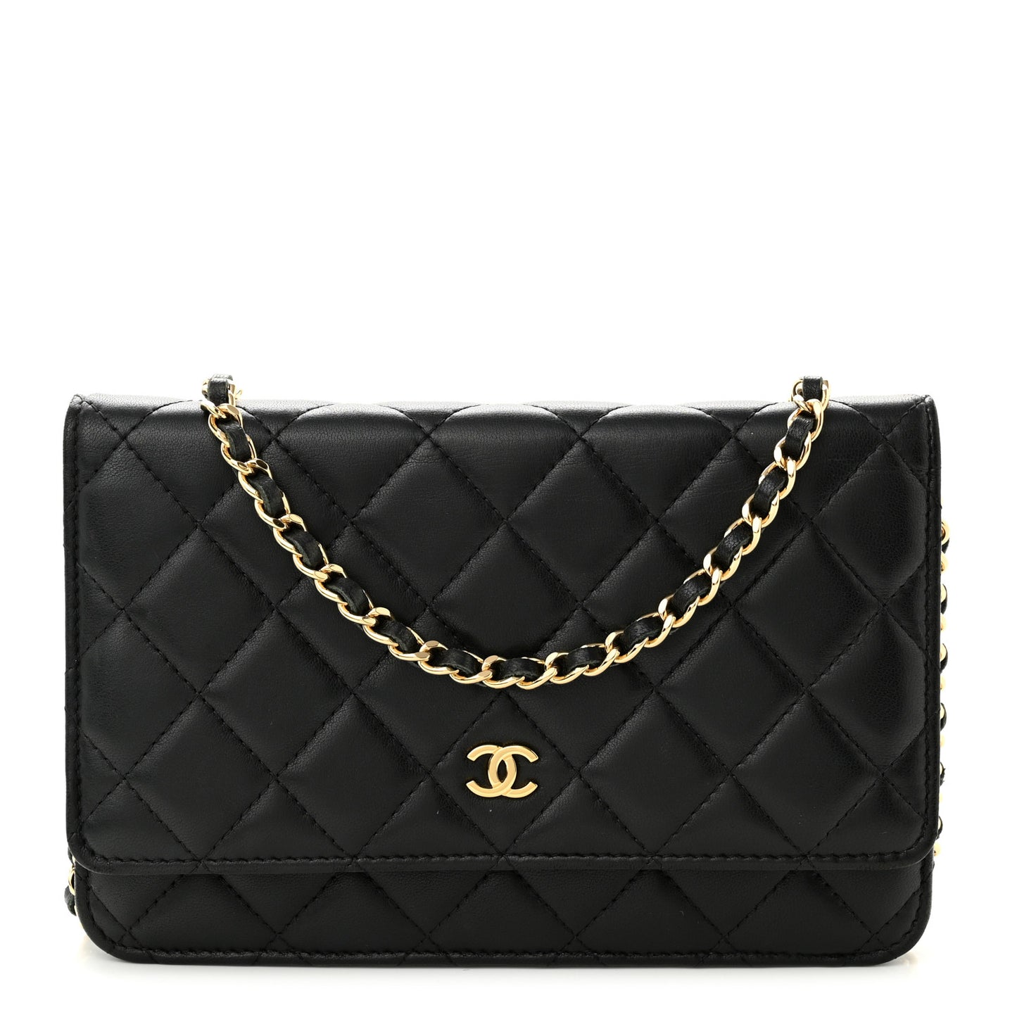 Lambskin Quilted Wallet On Chain WOC Black