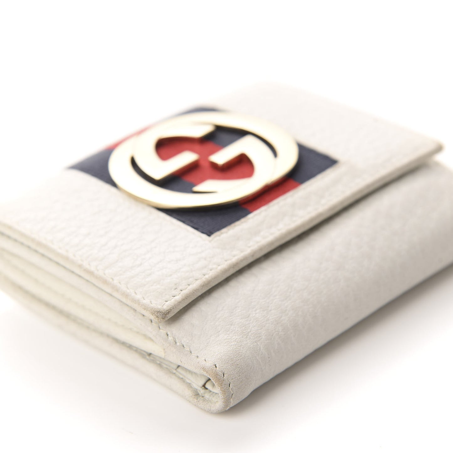 Goatskin Web French Flap Wallet White
