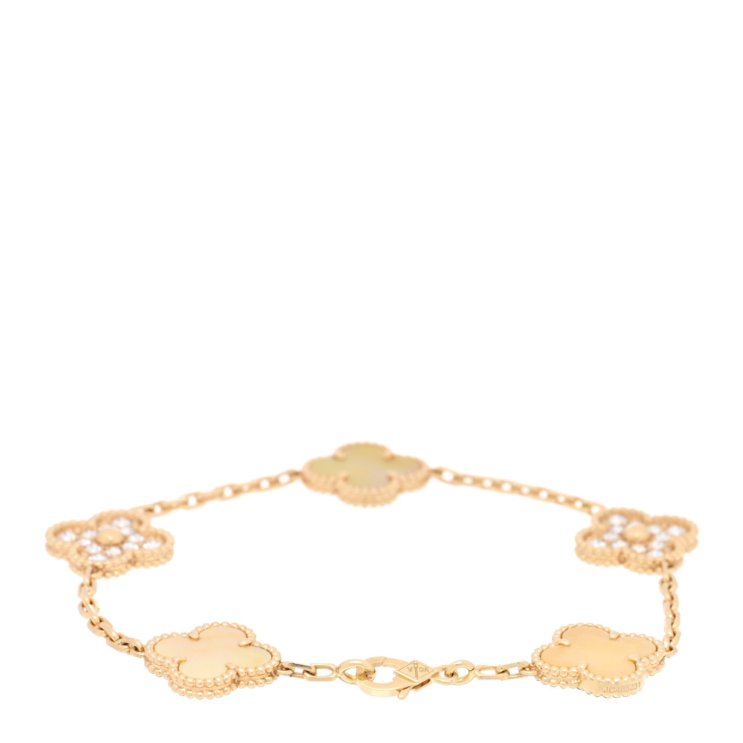 Van Cleef & Arpels 18K Yellow Gold Diamond Yellow Mother of Pearl 5 Motifs Vintage Alhambra Bracelet 2 of 3