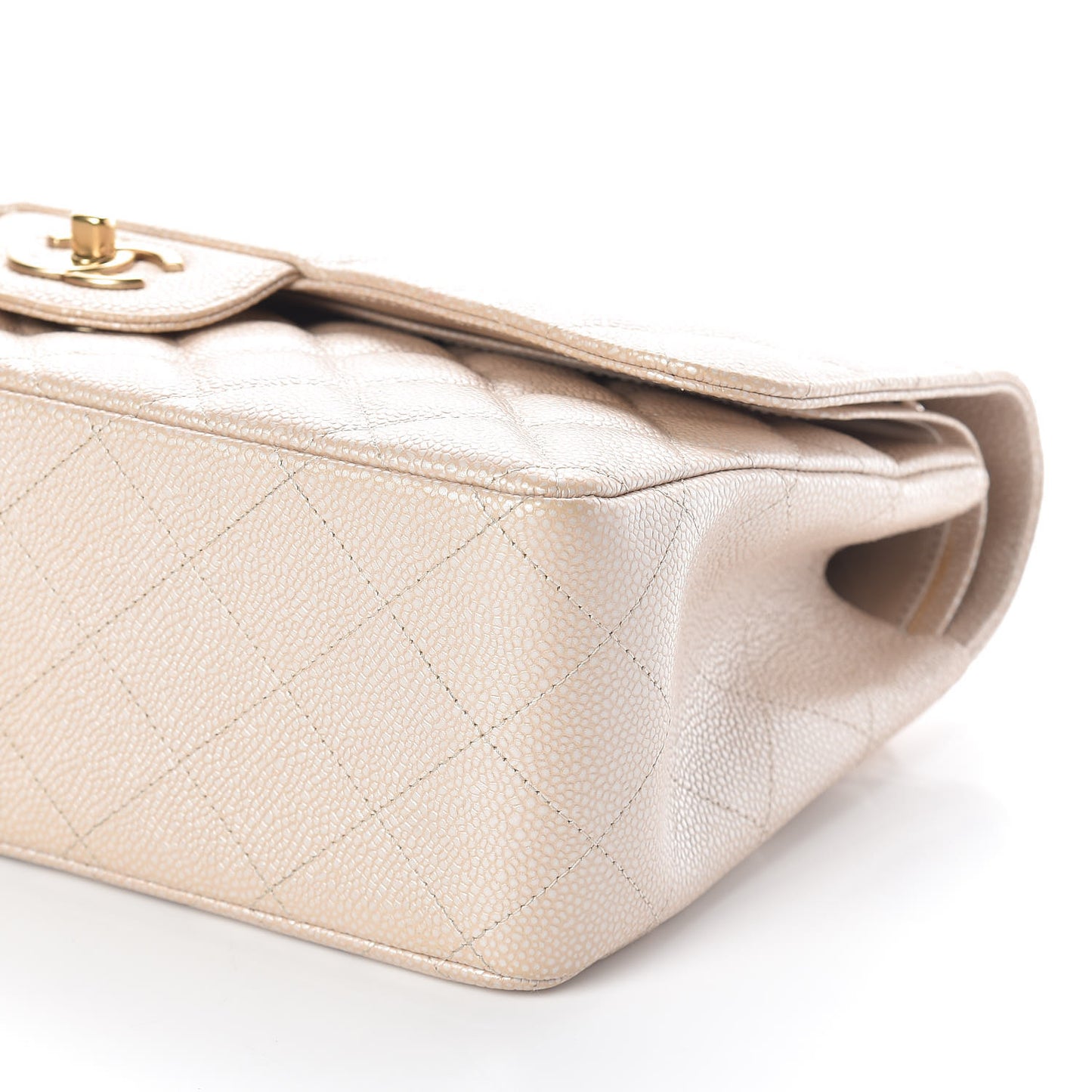Pearly Caviar Quilted Jumbo Double Flap Light Beige