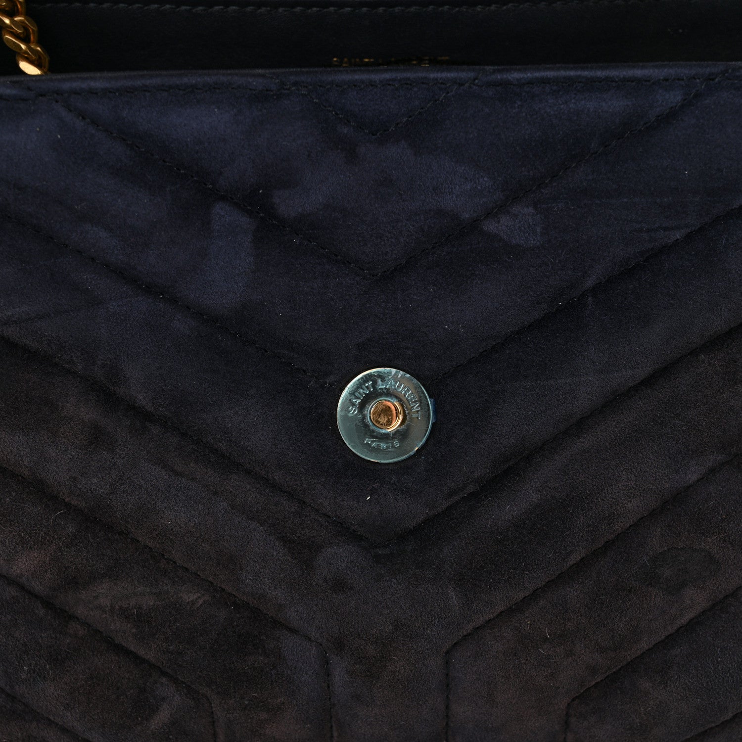 Saint Laurent Suede Calfskin Y Quilted Monogram Small Loulou Chain Satchel Deep Marine 13 of 13