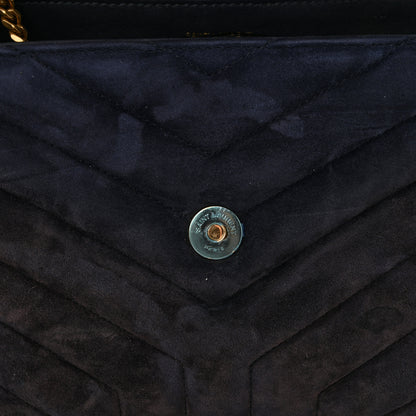 Saint Laurent Suede Calfskin Y Quilted Monogram Small Loulou Chain Satchel Deep Marine 13 of 13