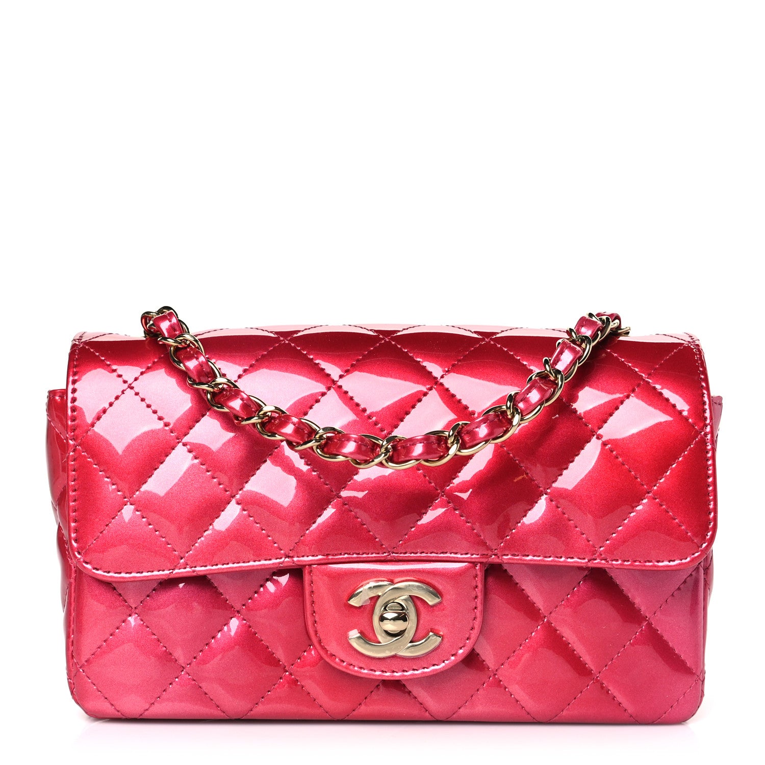 Chanel Shaded Patent Calfskin Quilted Mini Rectangular Flap Pink Dark Pink 1 of 10
