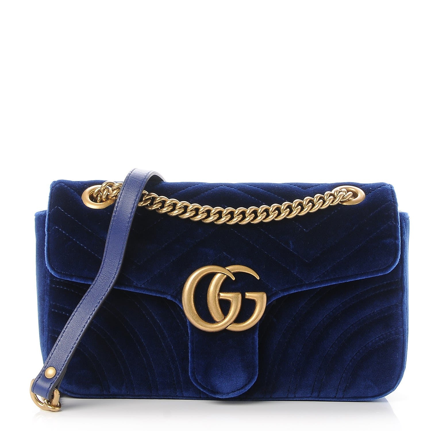 Gucci Velvet Matelasse Small GG Marmont Shoulder Bag Cobalt Blue 1 of 7