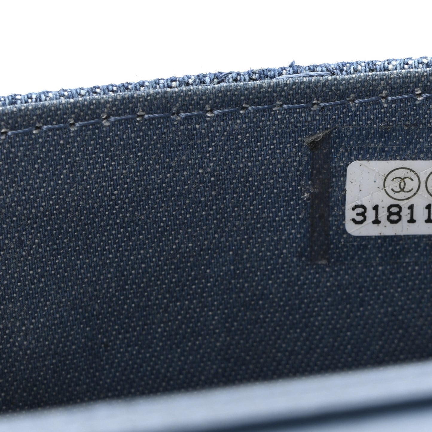 Denim Quilted CC Pearl Crush Clutch With Chain Blue