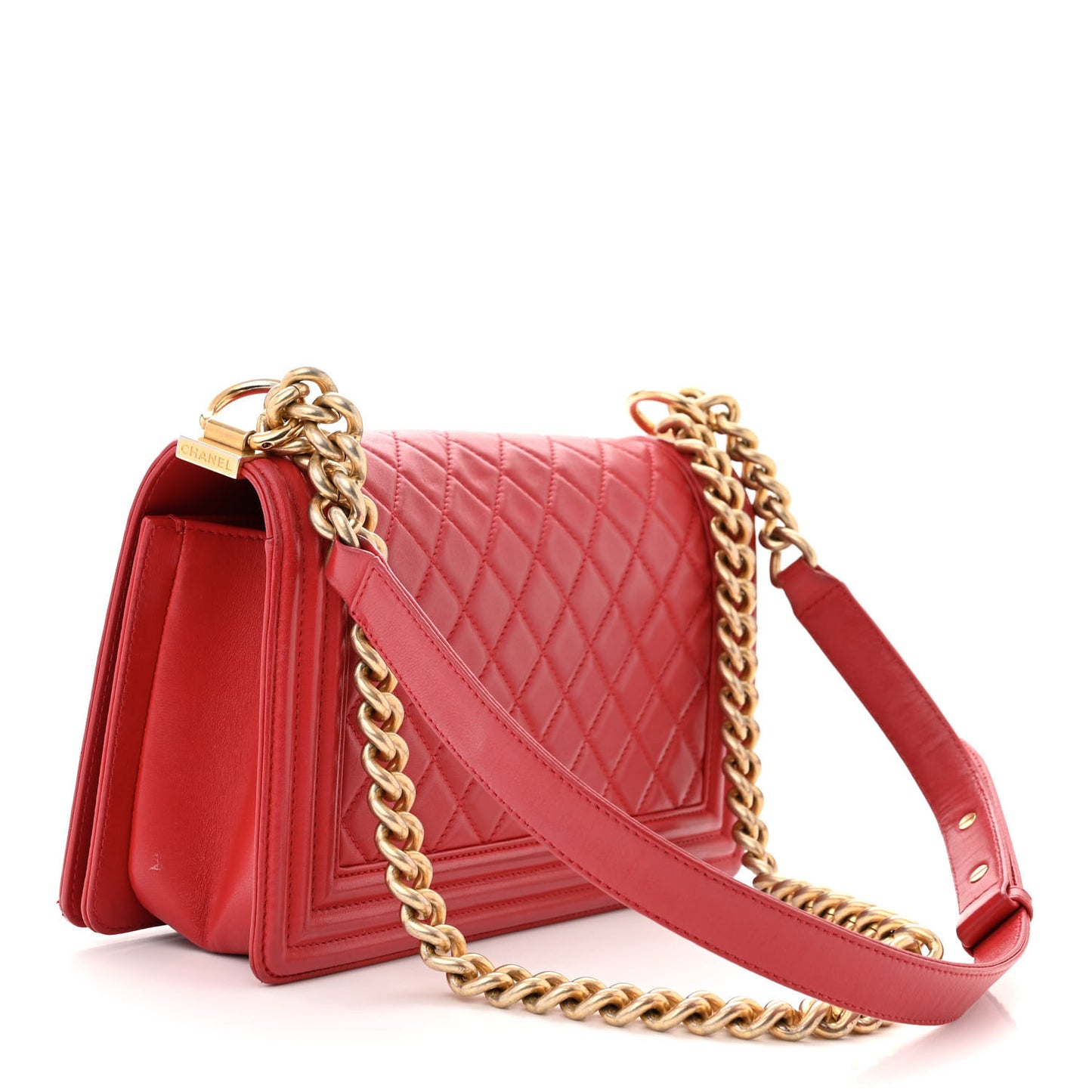 Lambskin Quilted Medium Boy Flap Red