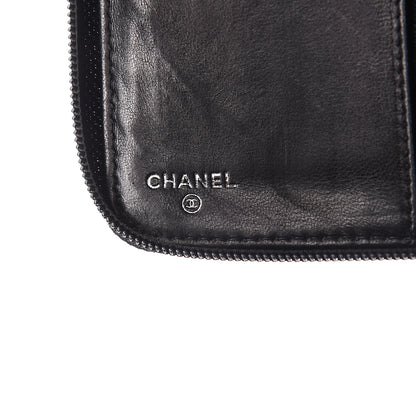 Chanel Lambskin Camellia Embossed Zip Around Organizer Wallet Black 5 of 6