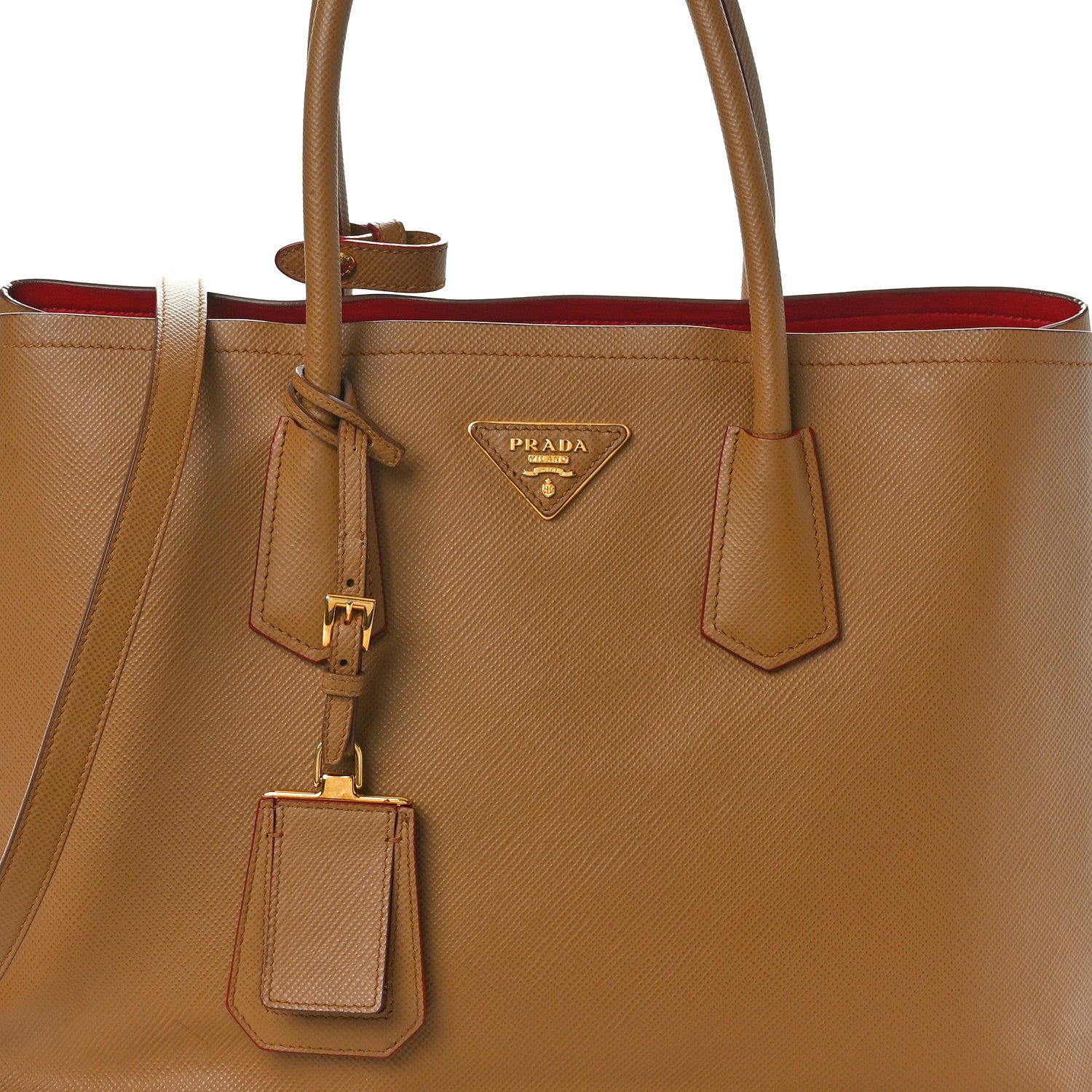 Prada Saffiano Cuir Large Double Bag Caramel Fuoco 7 of 10