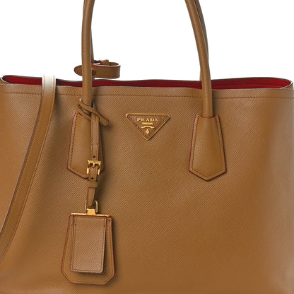 Prada Saffiano Cuir Large Double Bag Caramel Fuoco 7 of 10