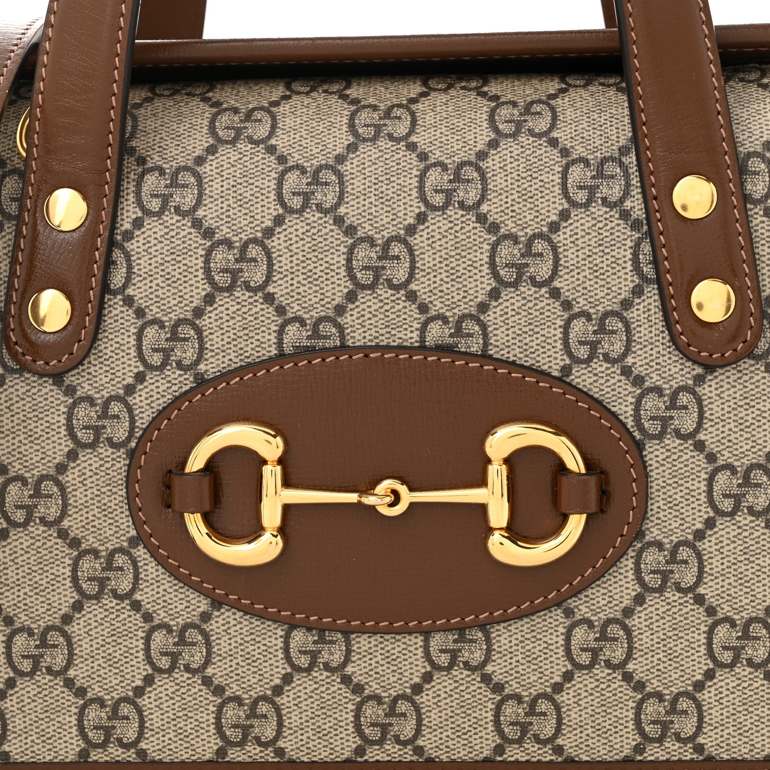 Gucci GG Supreme Monogram Azalea Calfskin Mini Horsebit 1955 Foldover Top Handle Bag Beige Ebony Brown Sugar 8 of 11