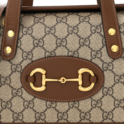 Gucci GG Supreme Monogram Azalea Calfskin Mini Horsebit 1955 Foldover Top Handle Bag Beige Ebony Brown Sugar 8 of 11