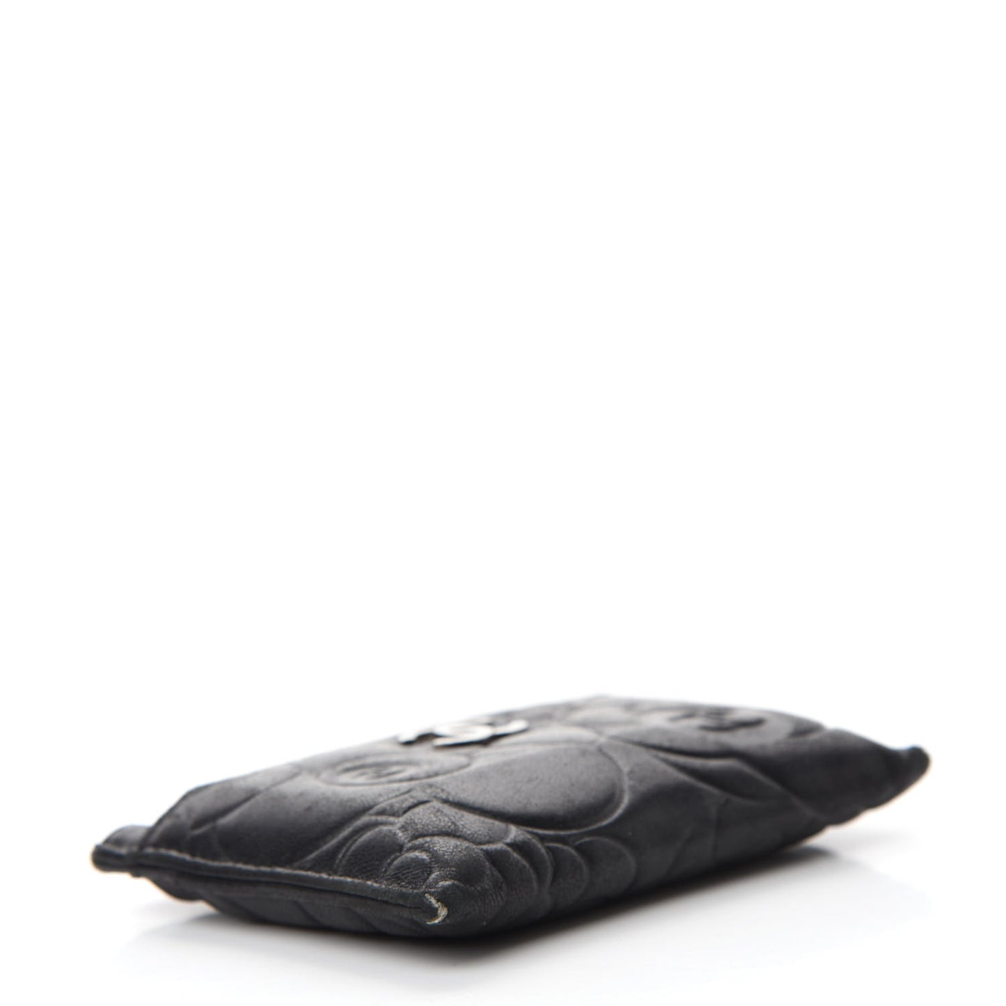 Lambskin Camellia Embossed Card Holder Black