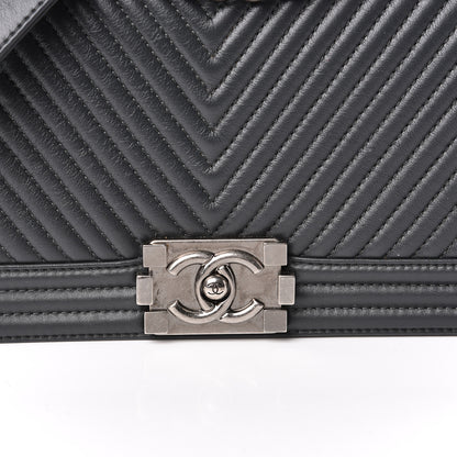 Chanel Calfskin Chevron Quilted Medium Boy Flap Grey 10 of 10