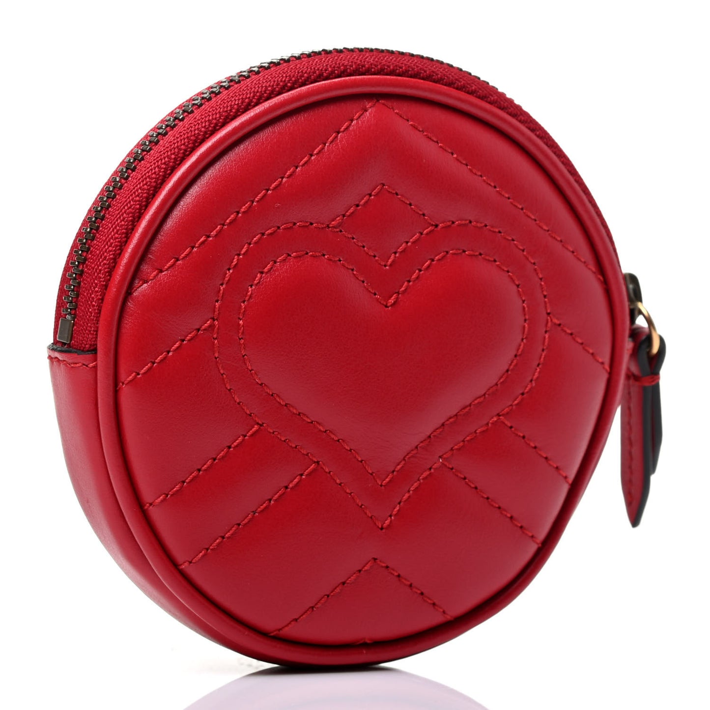 Calfskin Matelasse GG Marmont Round Coin Purse Hibiscus Red