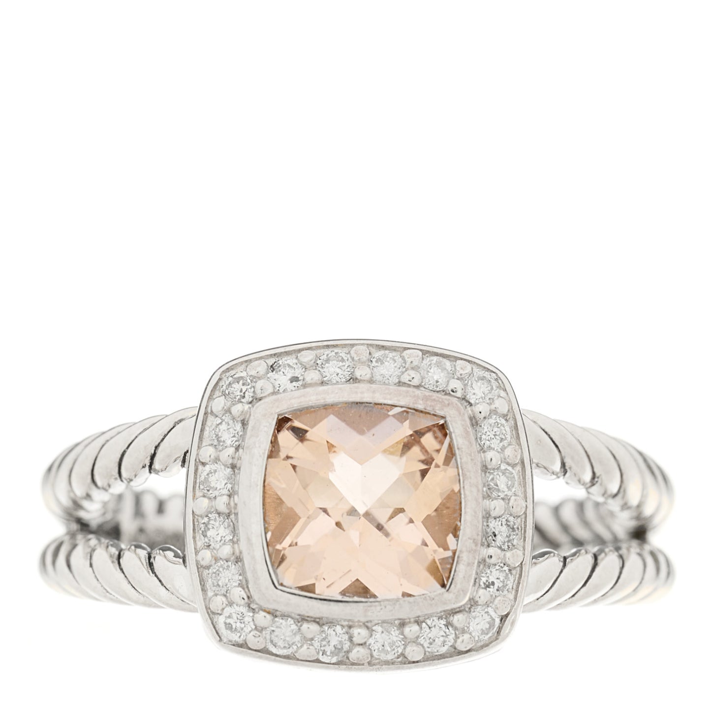 Sterling Silver Diamond Morganite 7mm Petite Albion Ring 54 6.75