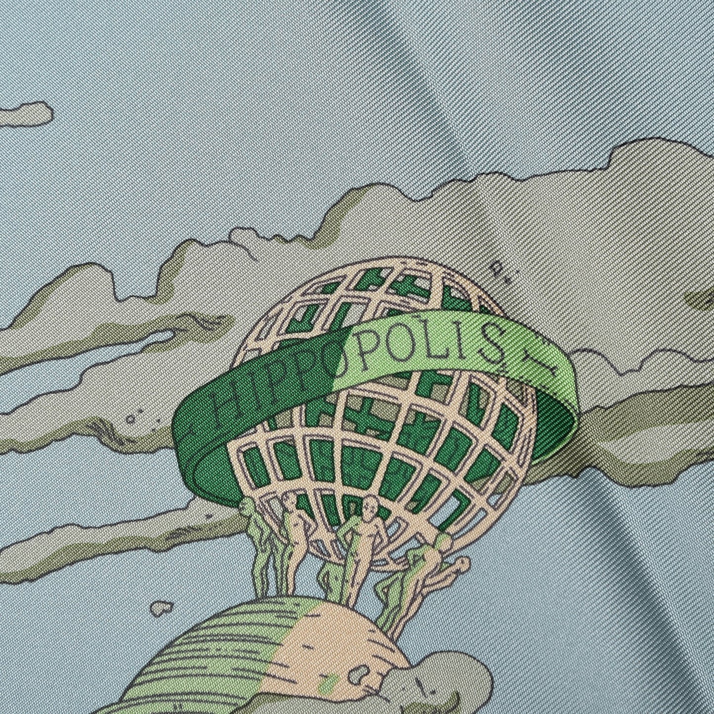 Silk Hippopolis Scarf 90 Vert De Gris Beige Emeraude