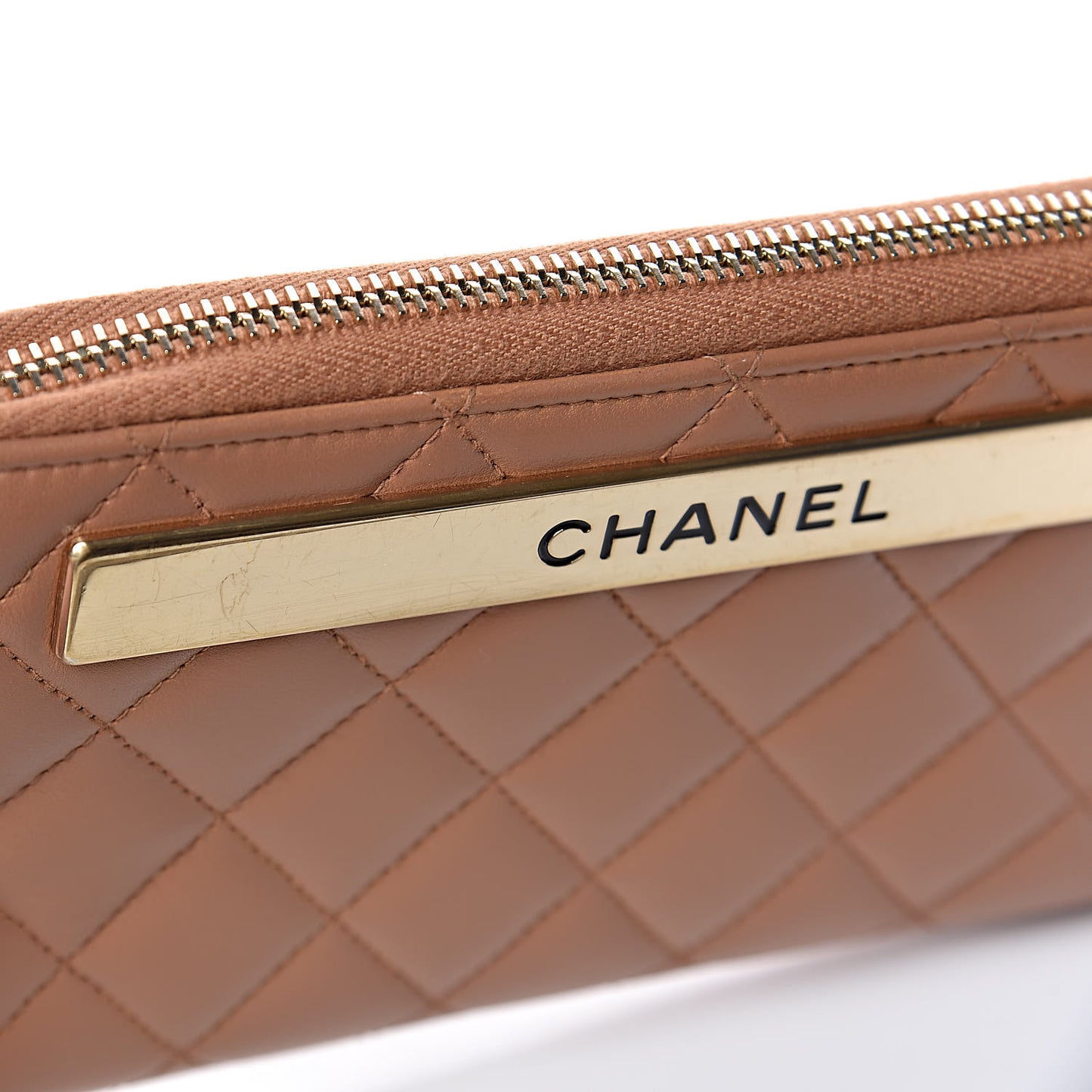 Lambskin Quilted Large Gusset Trendy CC Zip Around Wallet Dark Beige