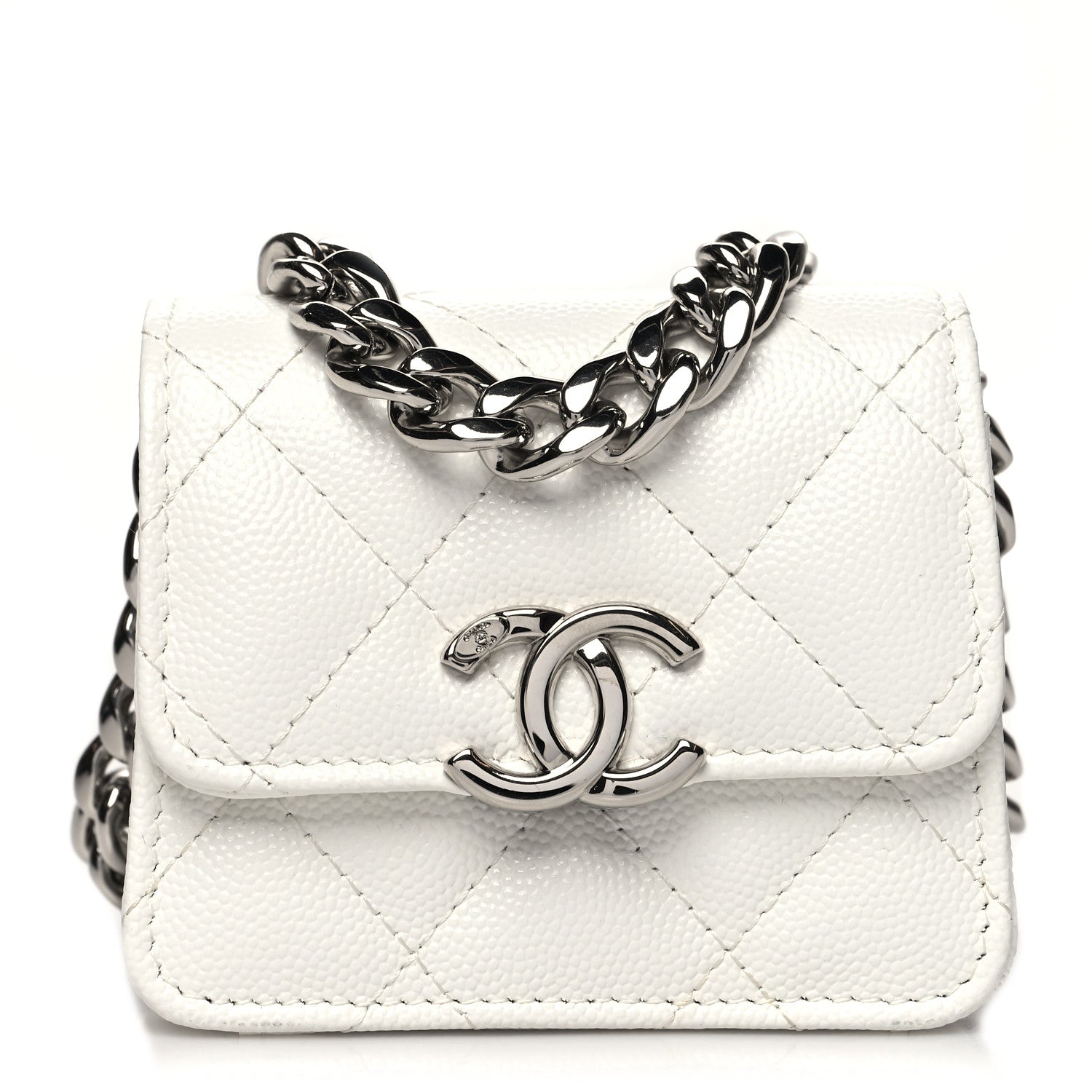 Chanel Caviar Quilted Enamel Coco Clutch With Chain White 1 of 13