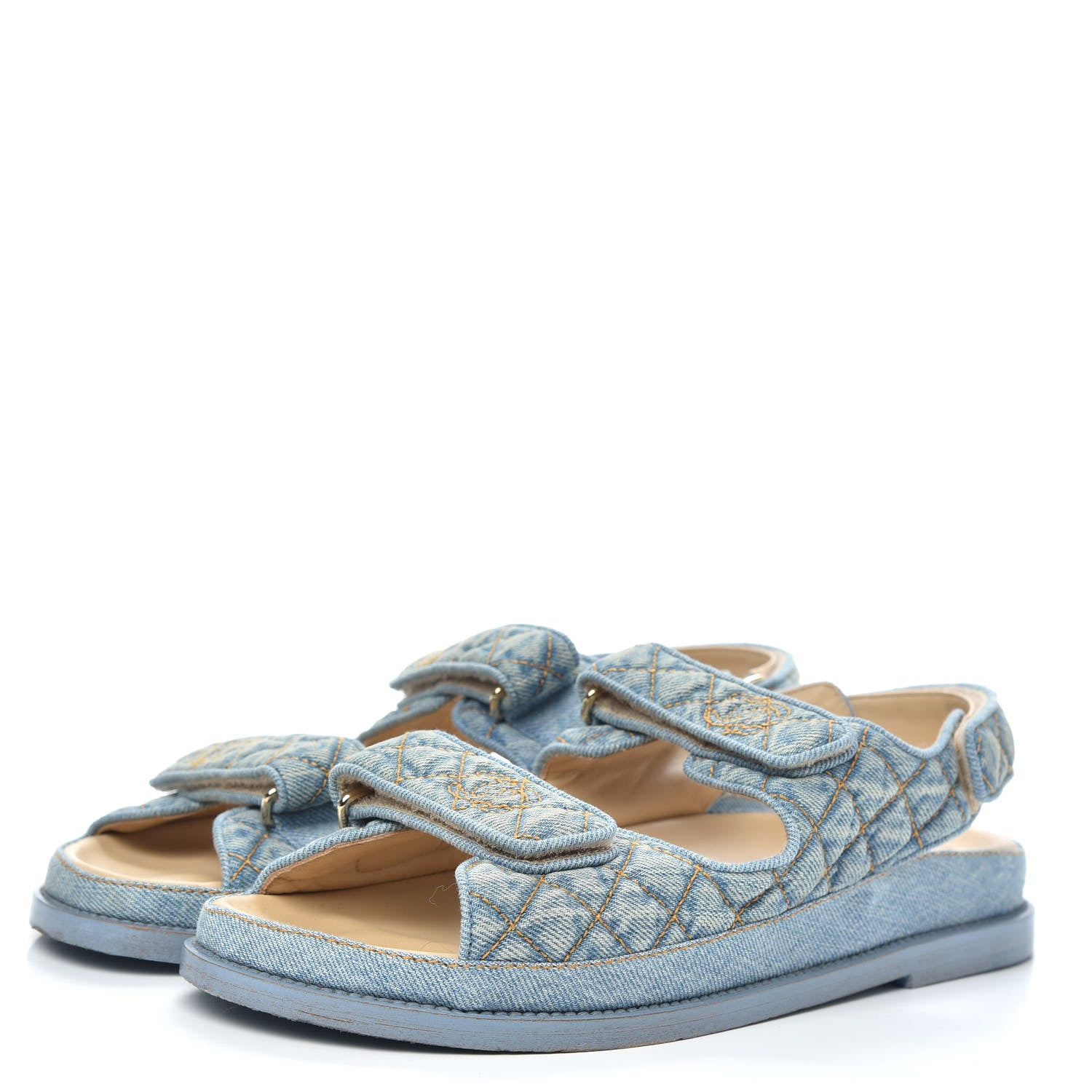 Chanel Denim Quilted Dad Sandals 38.5 Blue 3 of 9