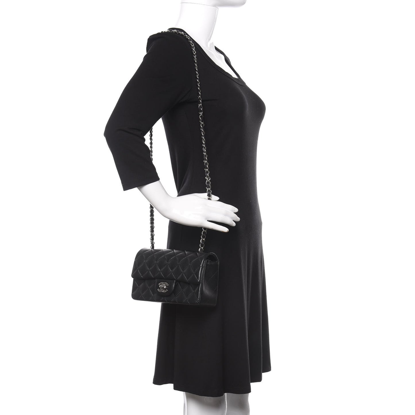 Lambskin Quilted Mini Rectangular Flap Black