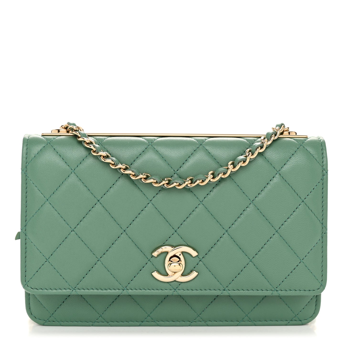 Lambskin Quilted Trendy CC Wallet On Chain WOC Green
