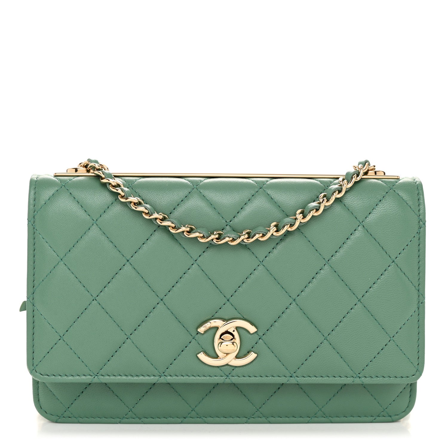 Chanel Lambskin Quilted Trendy CC Wallet On Chain WOC Green 1 of 11