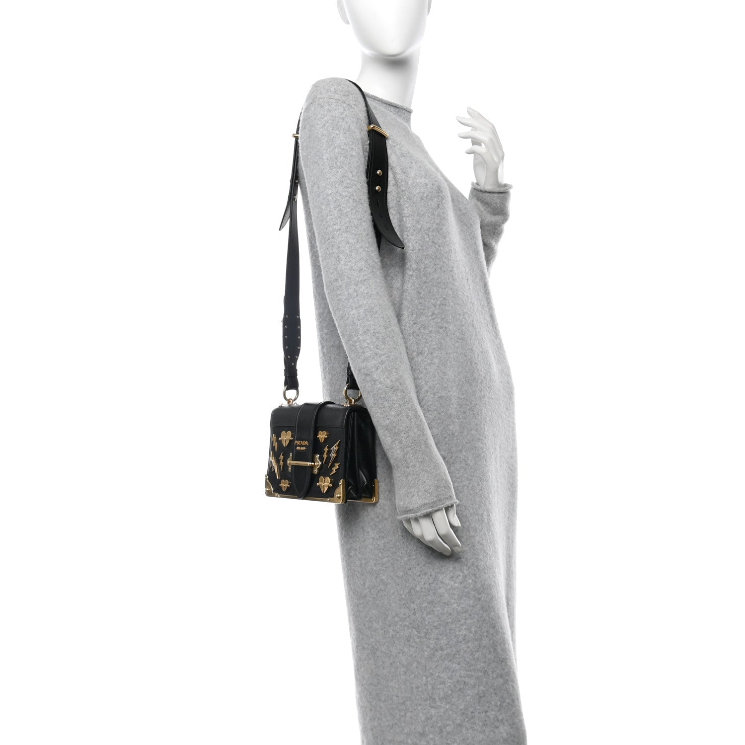 Prada City Calf Saffiano Cahier Hearts Bag Black 2 of 9