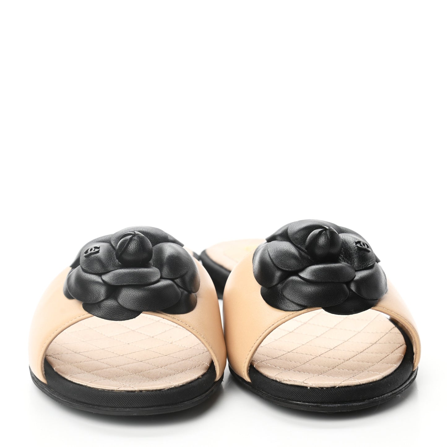 Lambskin Camellia Sandal Mule 39.5 Beige Black