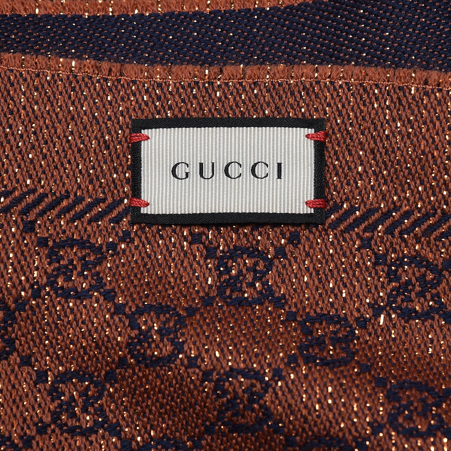 Gucci Wool Lame Jacquard GG Monogram Stenlux Scarf Midnight Blue Light Brown 4 of 5