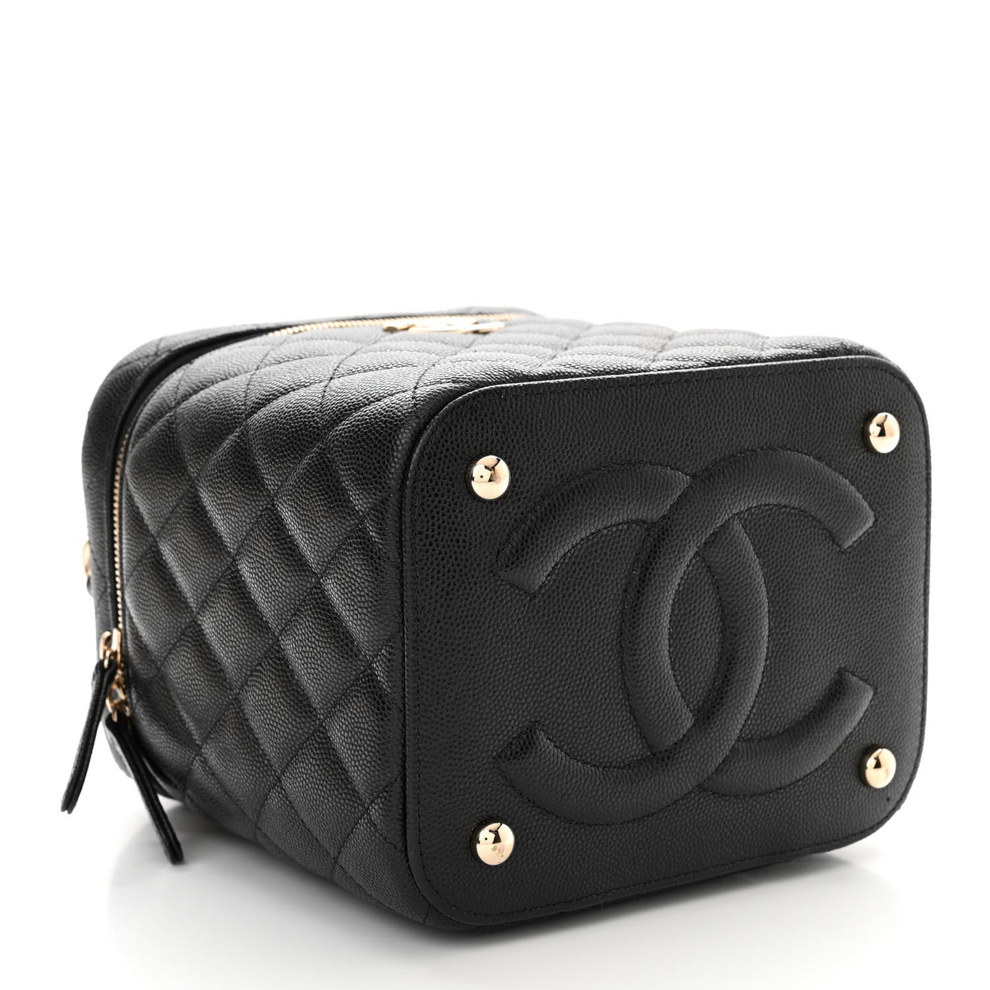 Caviar Quilted Small Top Handle Vanity Case With Chain Black