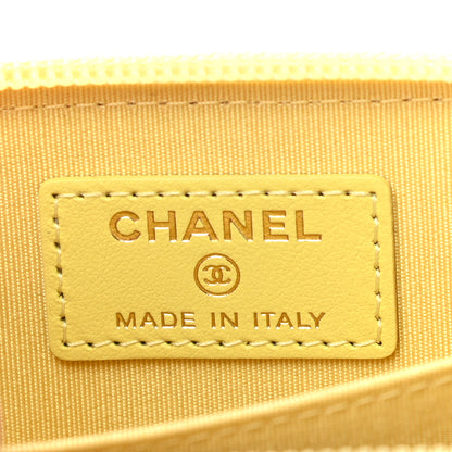 Chanel Caviar Chevron Quilted Boy Zip Around Coin Purse Wallet Yellow 6 of 7